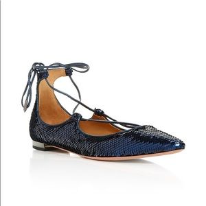 Brand new with box — Aquazzura Blue Sequin Christy Flats. Size 39.